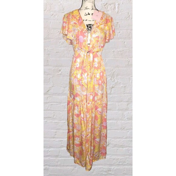 Hello Molly Floral Tie Front Jumpsuit Size 4 Wide Leg Flowy Boho Cottage NEW - Picture 3 of 7